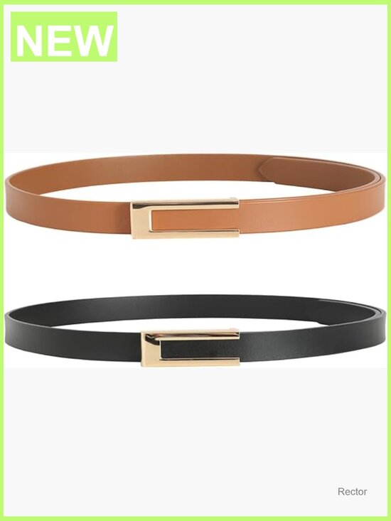 Genuine Leather Skinny Belt with Gold Buckle for Dresses Jeans main image 4
